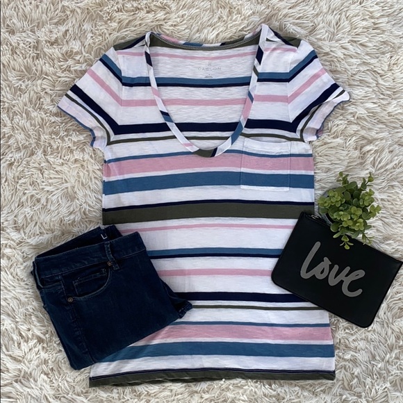 Caslon Scoop Neck Tee 💗 White Blue Pink Olive - Picture 3 of 10